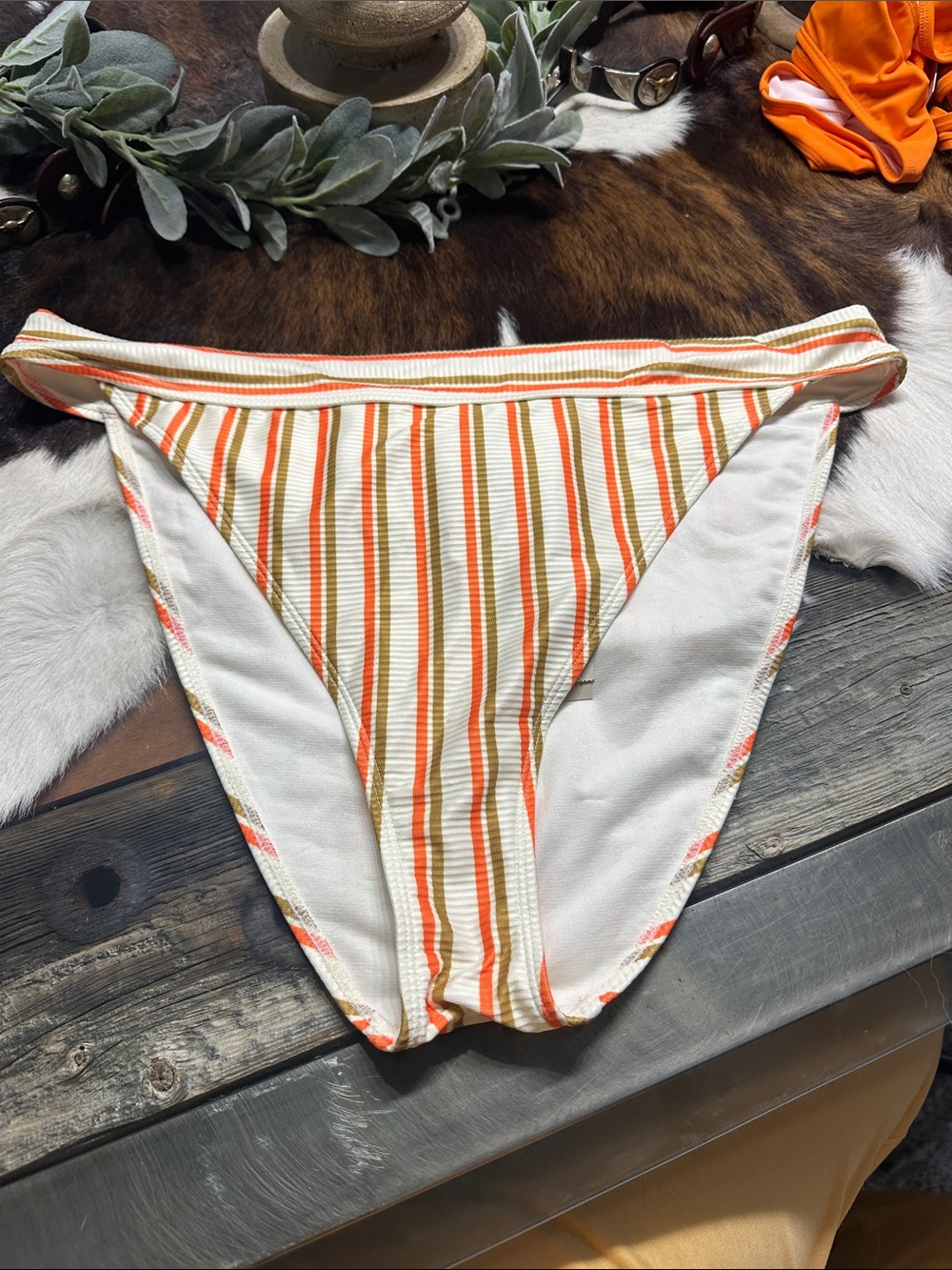 Nwt NOBO Striped Bikini Bottoms in Orange, Cream, and White